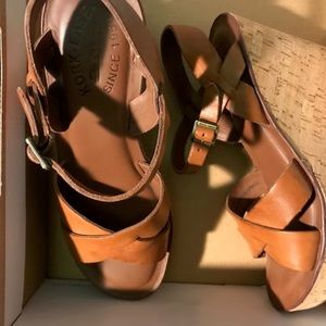 New - Kork-Ease Leather Wedge Sandals